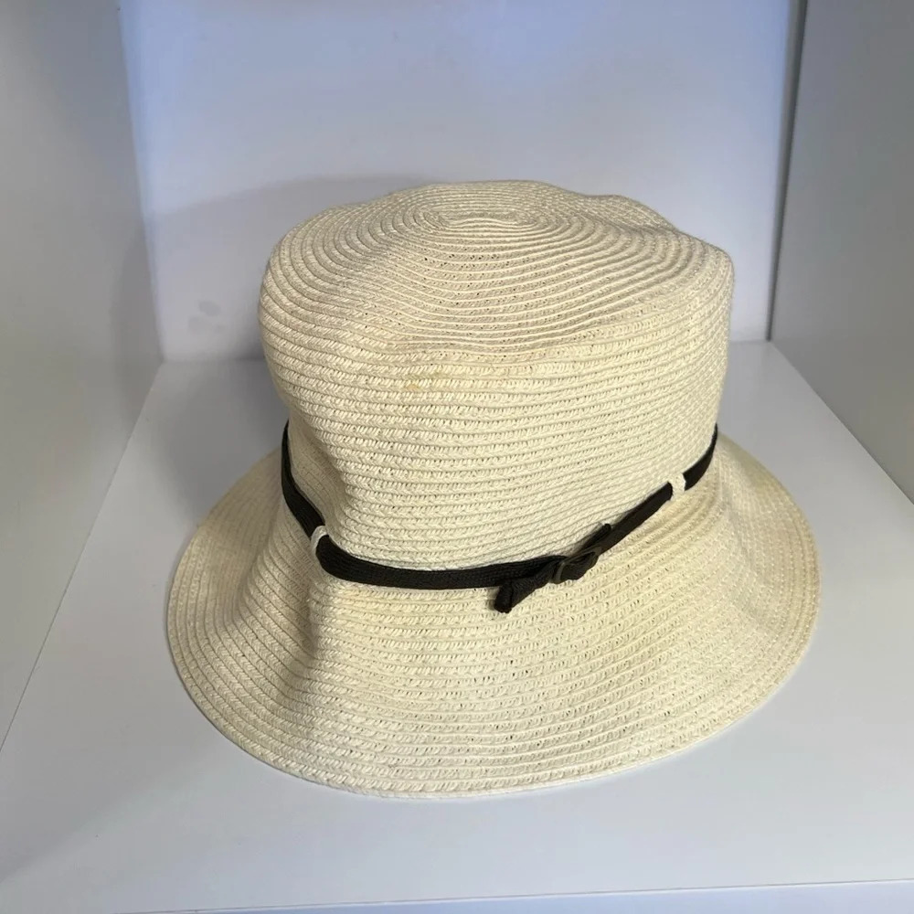 Paper bucket Hat, one size, 2.5 inch brim, decorative attached adjustable belt